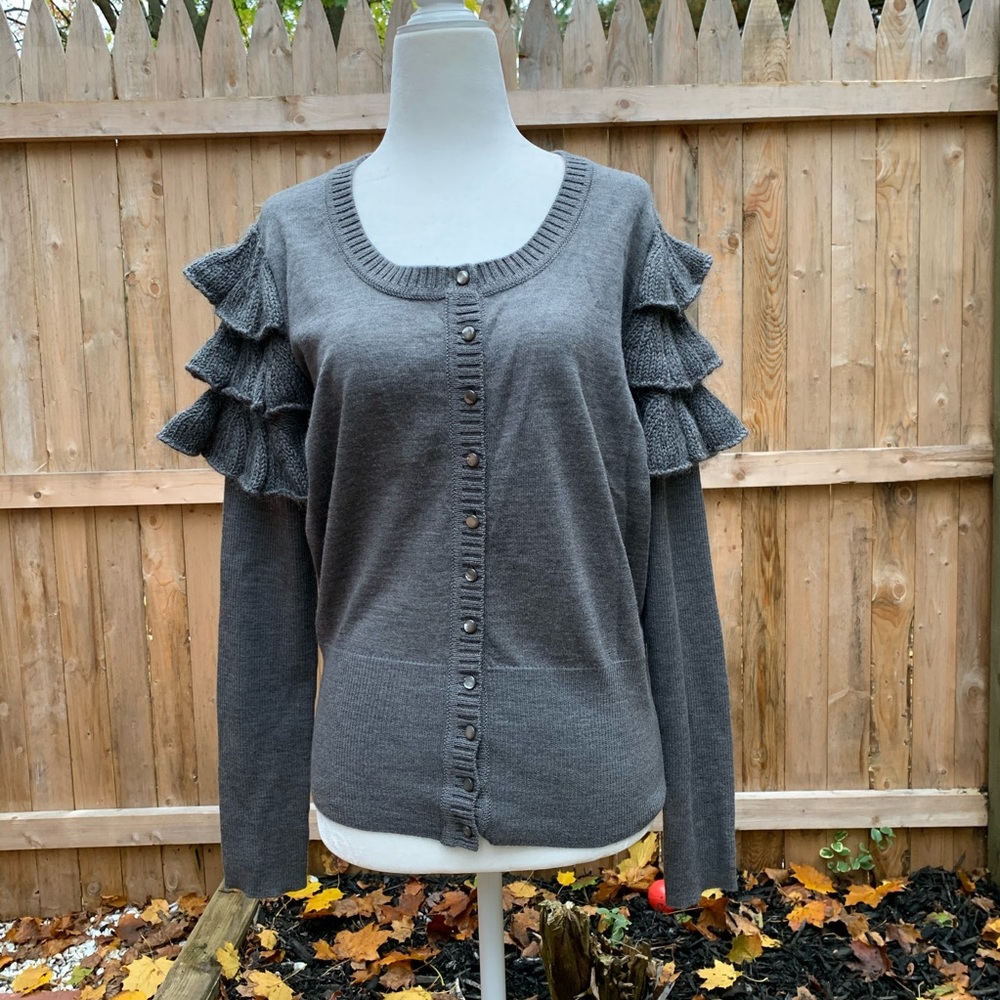 Escada Grey Wool and MohairRuffled Sleeve Cardigan
